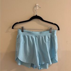 Lu Lu Lemon Fast and Free High Rise Classic Fit Split Short 3” in light blue